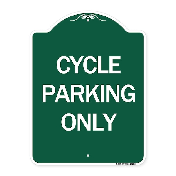 Signmission Designer Series Sign-Cycle Parking Only, Green & White Aluminum Sign, 18" x 24", GW-1824-24200 A-DES-GW-1824-24200 - main